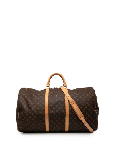 Pre-owned Louis Vuitton 1999 Monogram Keepall Bandouliere 60 Travel Bag In Brown