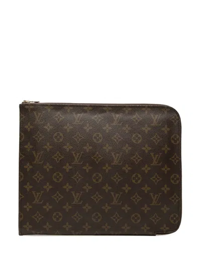 Pre-owned Louis Vuitton 1999 Monogram Poche Documents Portfolio 30 Clutch Bag In Brown