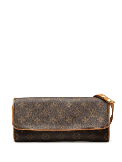 Pre-owned Louis Vuitton 1999 Monogram Pochette Twin Gm Crossbody Bag In Brown