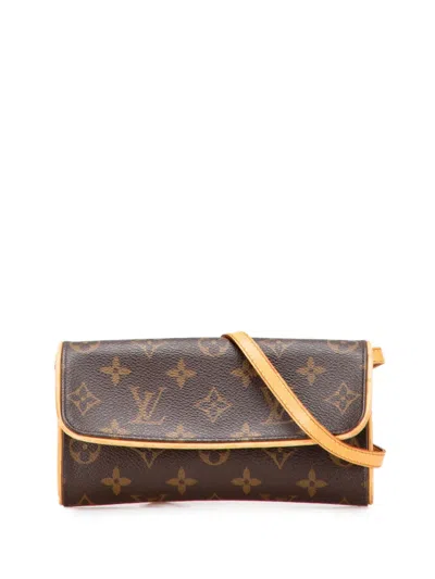 Pre-owned Louis Vuitton 1999 Monogram Pochette Twin Pm Crossbody Bag In Brown