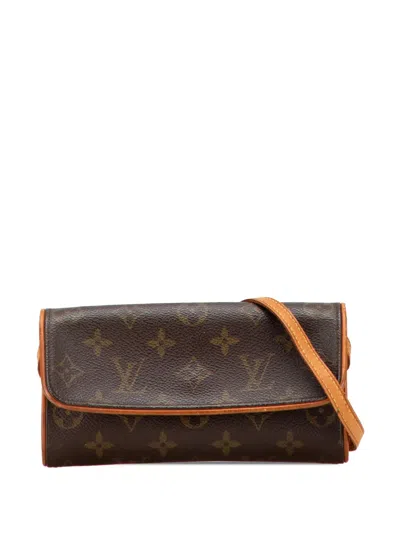 Pre-owned Louis Vuitton 1999 Monogram Pochette Twin Pm Crossbody Bag In Brown