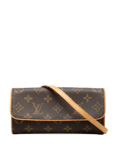 Pre-owned Louis Vuitton 1999 Monogram Pochette Twin Pm Crossbody Bag In Brown