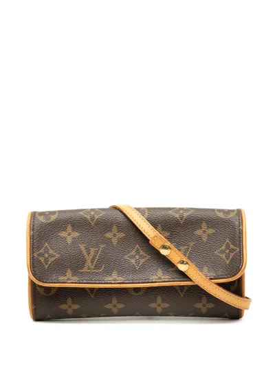 Pre-owned Louis Vuitton 1999 Monogram Pochette Twin Pm Crossbody Bag In Brown