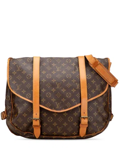 Pre-owned Louis Vuitton 1999 Monogram Saumur 43 Travel Bag In Brown