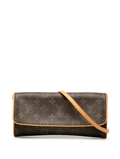 Pre-owned Louis Vuitton 2000-2009 Monogram Pochette Twin Gm Crossbody Bag In Brown