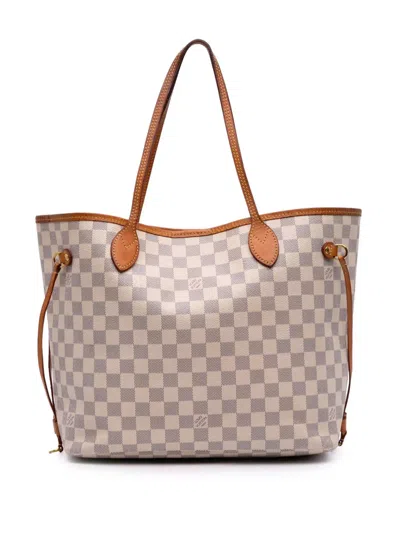 Pre-owned Louis Vuitton 2000-2010 Damier Azur Neverfull Mm Tote Bag In White