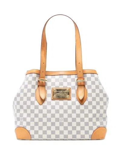 Pre-owned Louis Vuitton 2000-2020 Damier Azur Hampstead Mm Tote Bag In White