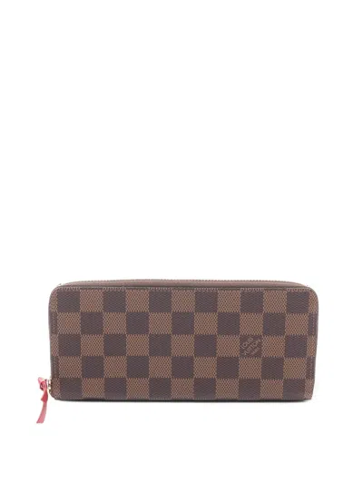 Pre-owned Louis Vuitton 2000-2020 Damier Ebene Clemence Zippy Wallet Long Wallets In Brown