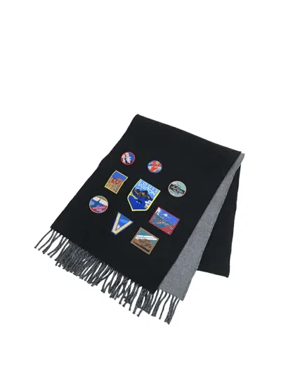 Pre-owned Louis Vuitton 2000-2020 Wool And Cashmere Echarpe City Alps Logo Patch Scarf Scarves In Black
