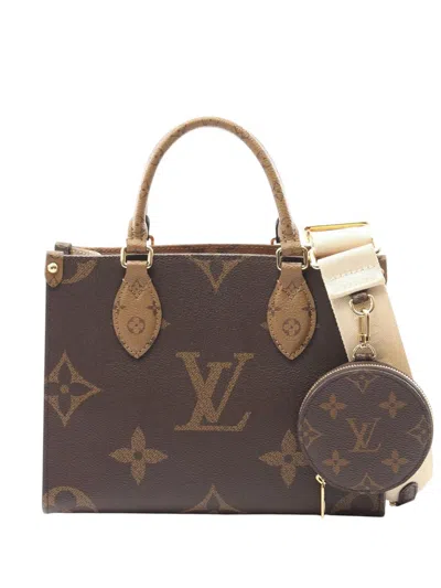 Pre-owned Louis Vuitton 2000-2025 Monogram Reverse Giant Onthego Pm Satchel In Brown