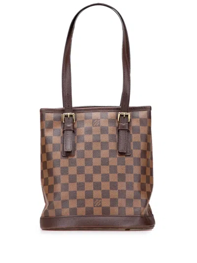 Pre-owned Louis Vuitton 2000 Damier Ebene Marais Bucket Bag In Brown