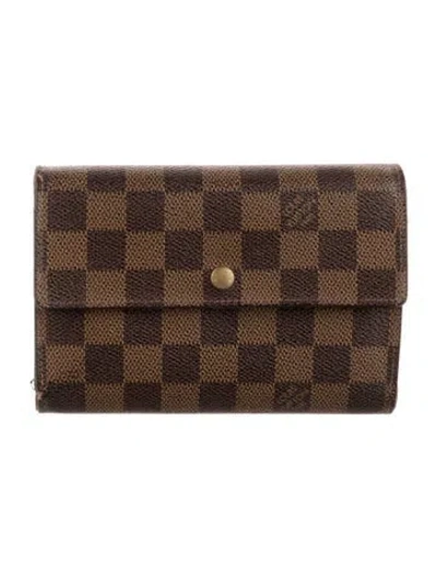 Pre-owned Louis Vuitton 2000 Damier Ebene Pattern Porte-trésor Étui Papier Wallet In Brown