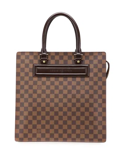 Pre-owned Louis Vuitton 2000 Damier Ebene Venice Sac Plat Gm Tote Bag In Brown