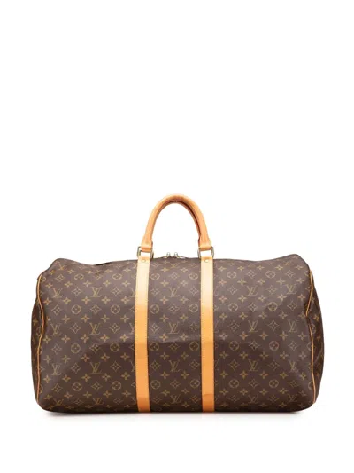 Pre-owned Louis Vuitton 2000 Monogram Keepall 55 Travel Bag In Brown