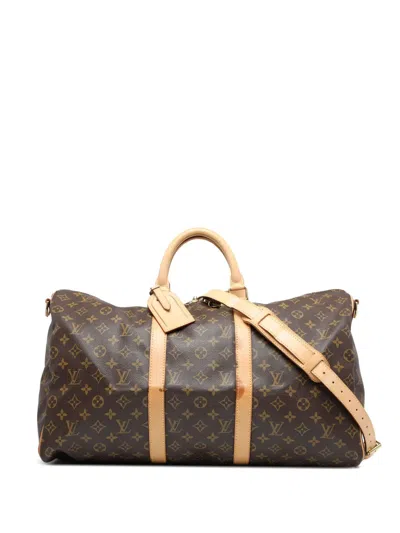 Pre-owned Louis Vuitton 2000 Monogram Keepall Bandouliere 50 Travel Bag In Brown