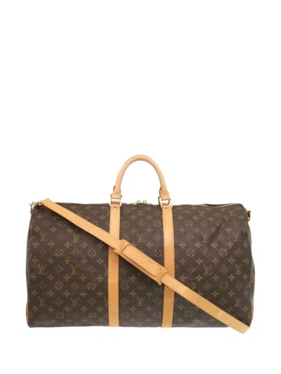 Pre-owned Louis Vuitton 2000 Monogram Keepall Bandouliere 55 Travel Bag In Brown