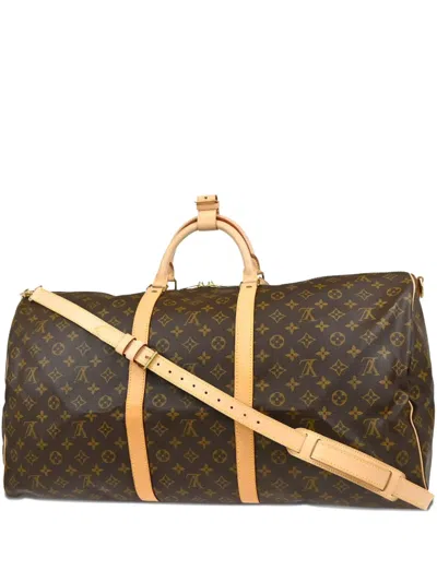 Pre-owned Louis Vuitton 2000 Monogram Keepall Bandouliere 60 Duffle Bag In Brown