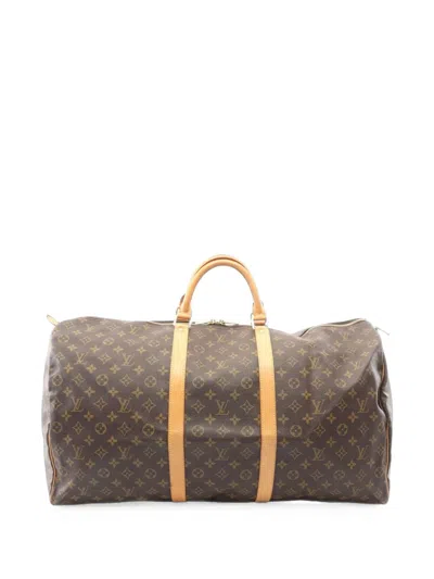 Pre-owned Louis Vuitton 2000 Monogram Keepall Bandouliere 60 Travel Bag In Brown