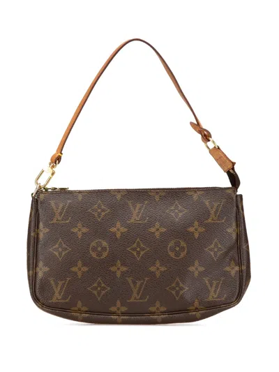 Pre-owned Louis Vuitton 2000 Monogram Pochette Accessoires Shoulder Bag In Brown