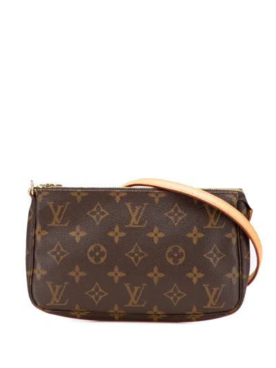 Pre-owned Louis Vuitton 2000 Monogram Pochette Accessoires Shoulder Bag In Brown