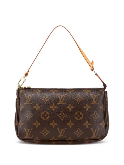 Pre-owned Louis Vuitton 2000 Monogram Pochette Accessoires Shoulder Bag In Brown