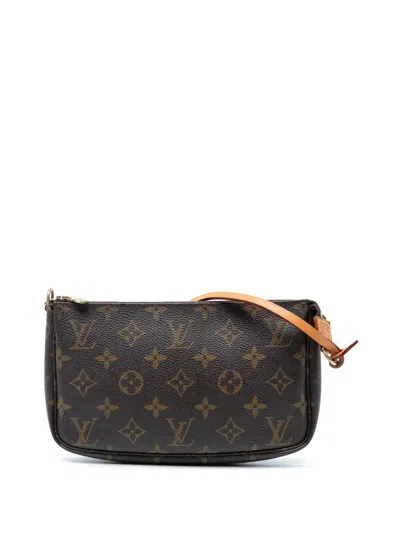 Pre-owned Louis Vuitton 2000 Monogram Pochette Accessoires Shoulder Bag In Brown