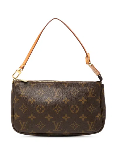 Pre-owned Louis Vuitton 2000 Monogram Pochette Accessoires Shoulder Bag In Brown