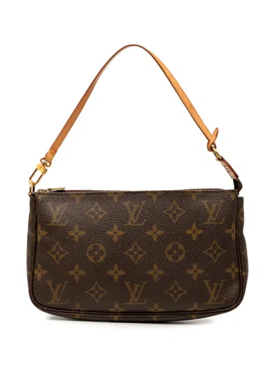 Pre-owned Louis Vuitton 2000 Monogram Pochette Accessoires Shoulder Bag In Brown