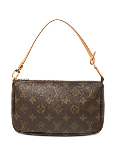 Pre-owned Louis Vuitton 2000 Monogram Pochette Accessoires Shoulder Bag In Brown