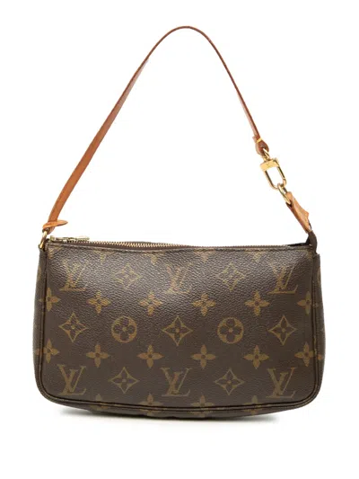 Pre-owned Louis Vuitton 2000 Monogram Pochette Accessoires Shoulder Bag In Brown