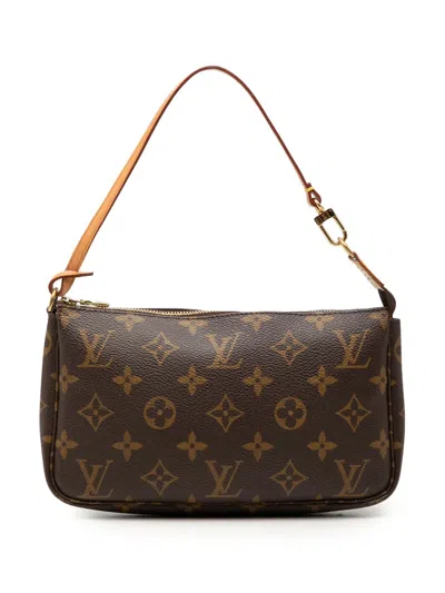 Pre-owned Louis Vuitton 2000 Monogram Pochette Accessoires Shoulder Bag In Brown
