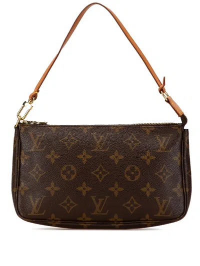 Pre-owned Louis Vuitton 2000 Monogram Pochette Accessoires Shoulder Bag In Brown