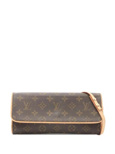 Pre-owned Louis Vuitton 2000 Monogram Pochette Twin Gm Crossbody Bag In Brown