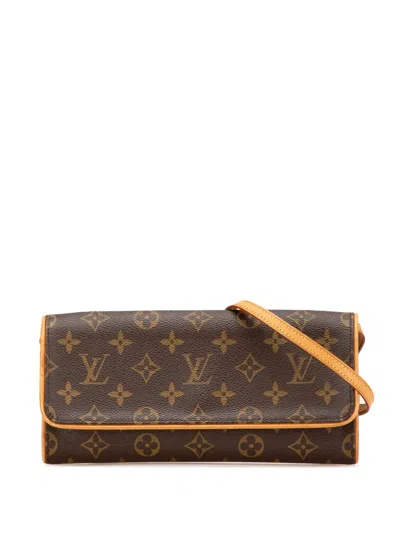 Pre-owned Louis Vuitton 2000 Monogram Pochette Twin Gm Crossbody Bag In Brown