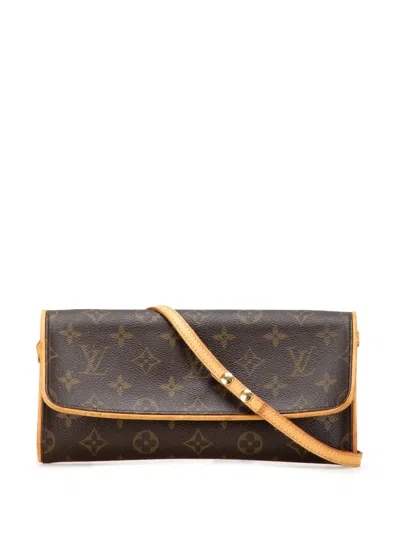 Pre-owned Louis Vuitton 2000 Monogram Pochette Twin Gm Crossbody Bag In Brown