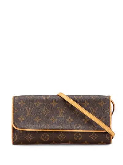 Pre-owned Louis Vuitton 2000 Monogram Pochette Twin Gm Crossbody Bag In Brown
