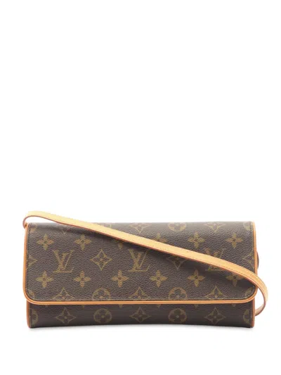 Pre-owned Louis Vuitton 2000 Monogram Pochette Twin Gm Crossbody Bag In Brown