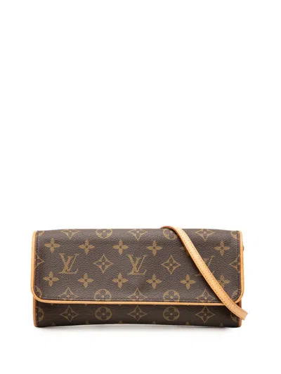 Pre-owned Louis Vuitton 2000 Monogram Pochette Twin Gm Crossbody Bag In Brown