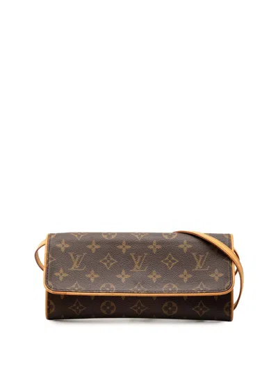 Pre-owned Louis Vuitton 2000 Monogram Pochette Twin Gm Crossbody Bag In Brown