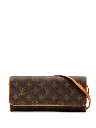 Pre-owned Louis Vuitton 2000 Monogram Pochette Twin Gm Crossbody Bag In Brown