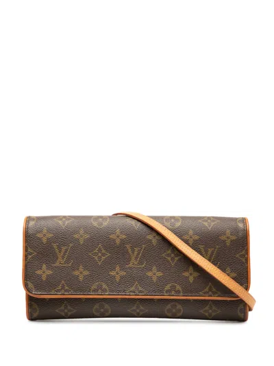 Pre-owned Louis Vuitton 2000 Monogram Pochette Twin Gm Crossbody Bag In Brown