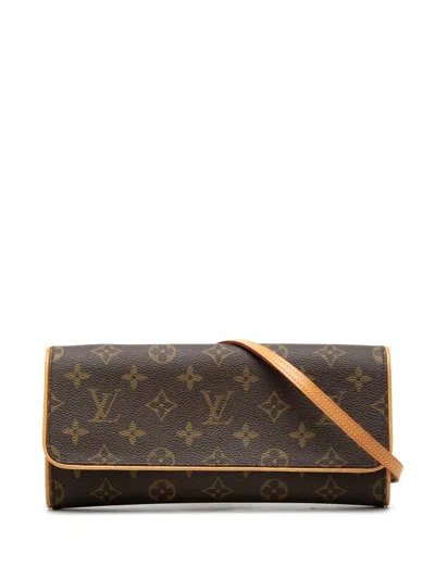 Pre-owned Louis Vuitton 2000 Monogram Pochette Twin Gm Crossbody Bag In Brown