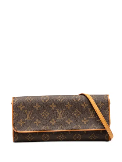 Pre-owned Louis Vuitton 2000 Monogram Pochette Twin Gm Crossbody Bag In Brown