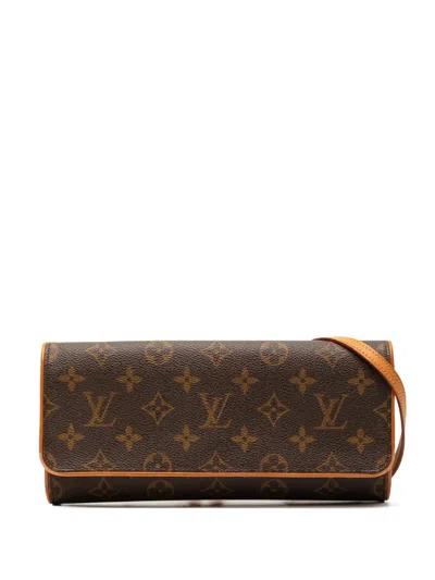 Pre-owned Louis Vuitton 2000 Monogram Pochette Twin Gm Crossbody Bag In Brown