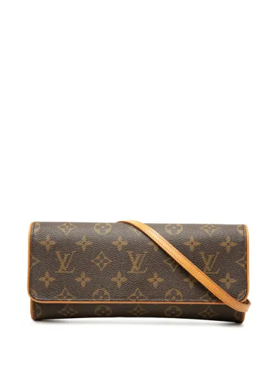 Pre-owned Louis Vuitton 2000 Monogram Pochette Twin Gm Crossbody Bag In Brown