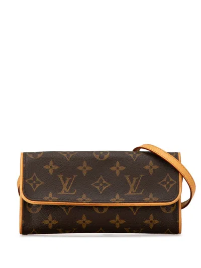 Pre-owned Louis Vuitton 2000 Monogram Pochette Twin Pm Crossbody Bag In 褐色