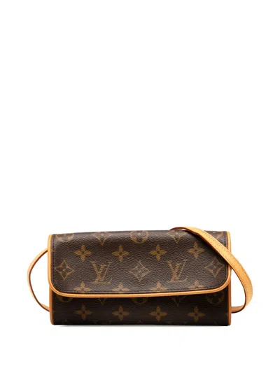 Pre-owned Louis Vuitton 2000 Monogram Pochette Twin Pm Crossbody Bag In Brown