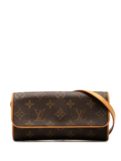 Pre-owned Louis Vuitton 2000 Monogram Pochette Twin Pm Crossbody Bag In Brown