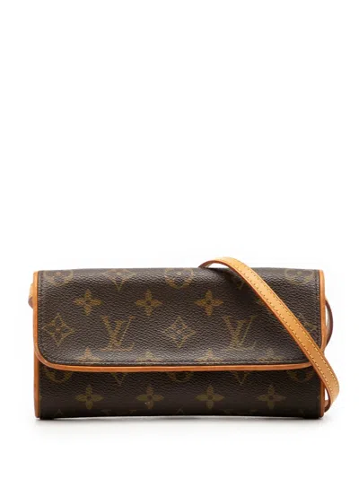 Pre-owned Louis Vuitton 2000 Monogram Pochette Twin Pm Crossbody Bag In Brown