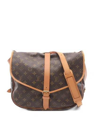 Pre-owned Louis Vuitton 2000 Saumur 35 Monogram Buckle Shoulder Bag In Brown